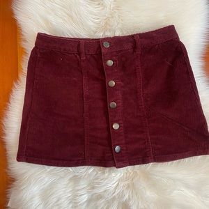 Bongo corduroy cranberry button up skirt
